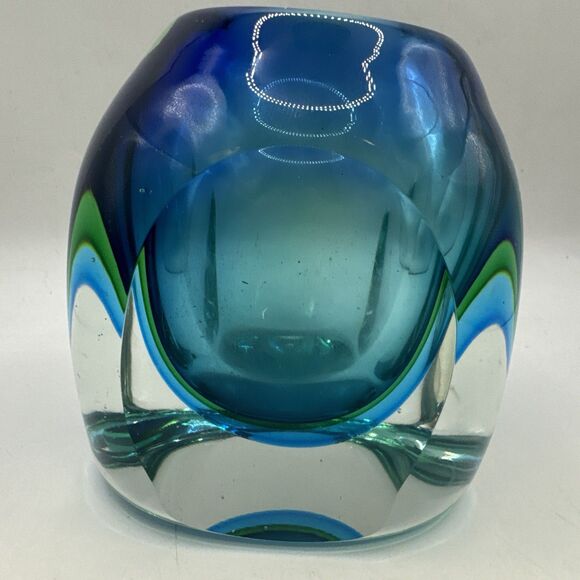 Fifth Avenue Crystal Sommerso Home Decor Art Glass Vase Murano Style Green Blue - Picture 4 of 8